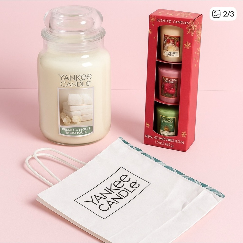 🎁✨ Yankee Candle Holiday Gift Set – Large Fresh Cotton Jar + 3 Festive Minis - Picture 1 of 2